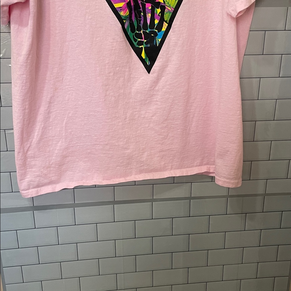 Good Vibes T-Shirt Women Size XL Pink Surfer Surf Skate Skeleton Floral - Picture 3 of 12